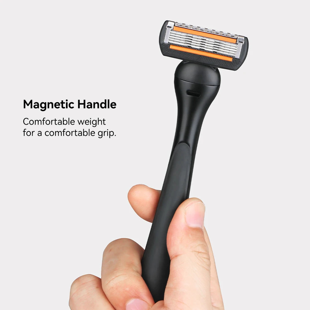 Rasoir pour homme à cinq lames élastiques, doubles bandes hydratantes, lame de coupe lisse, manche magnétique