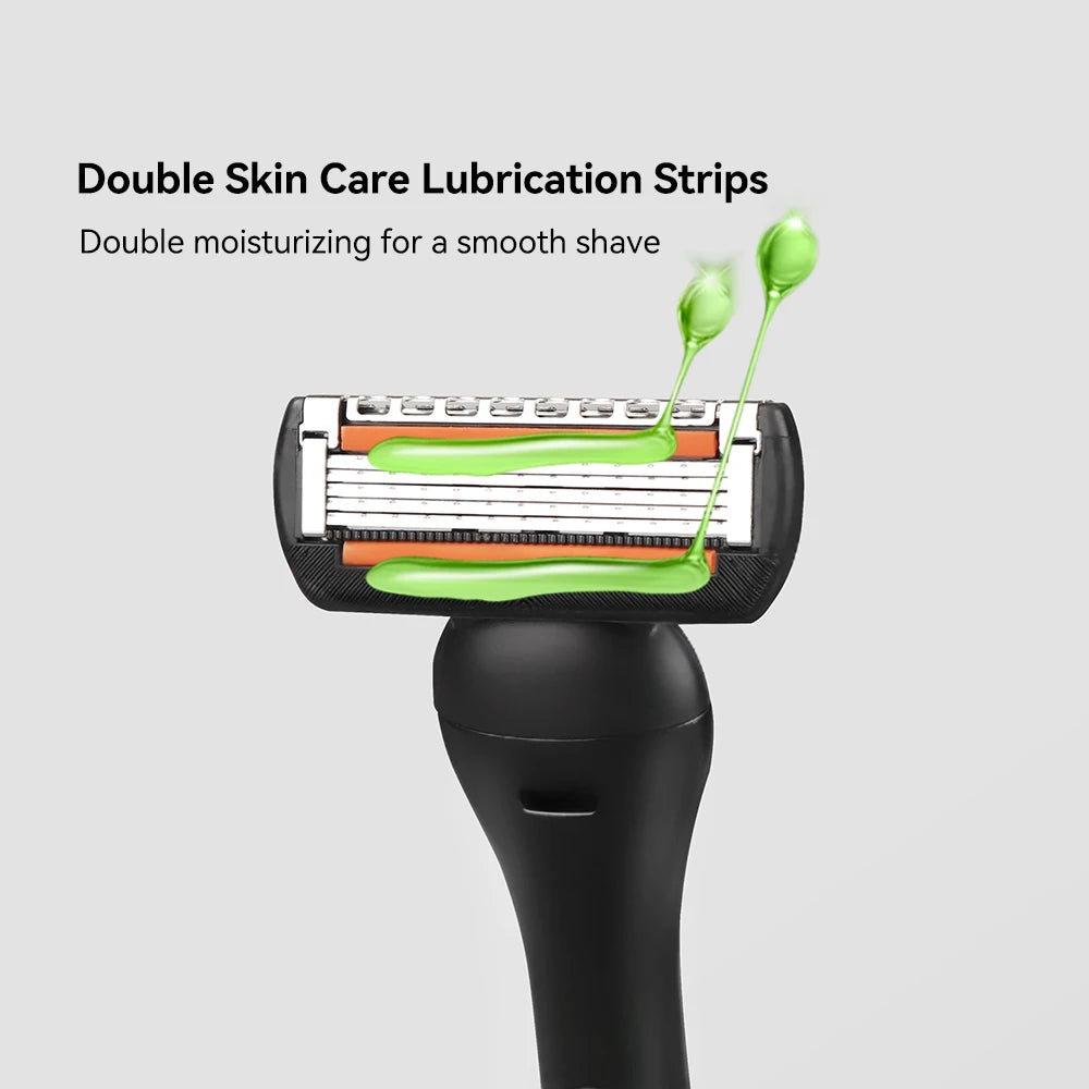 Rasoir pour homme à cinq lames élastiques, doubles bandes hydratantes, lame de coupe lisse, manche magnétique