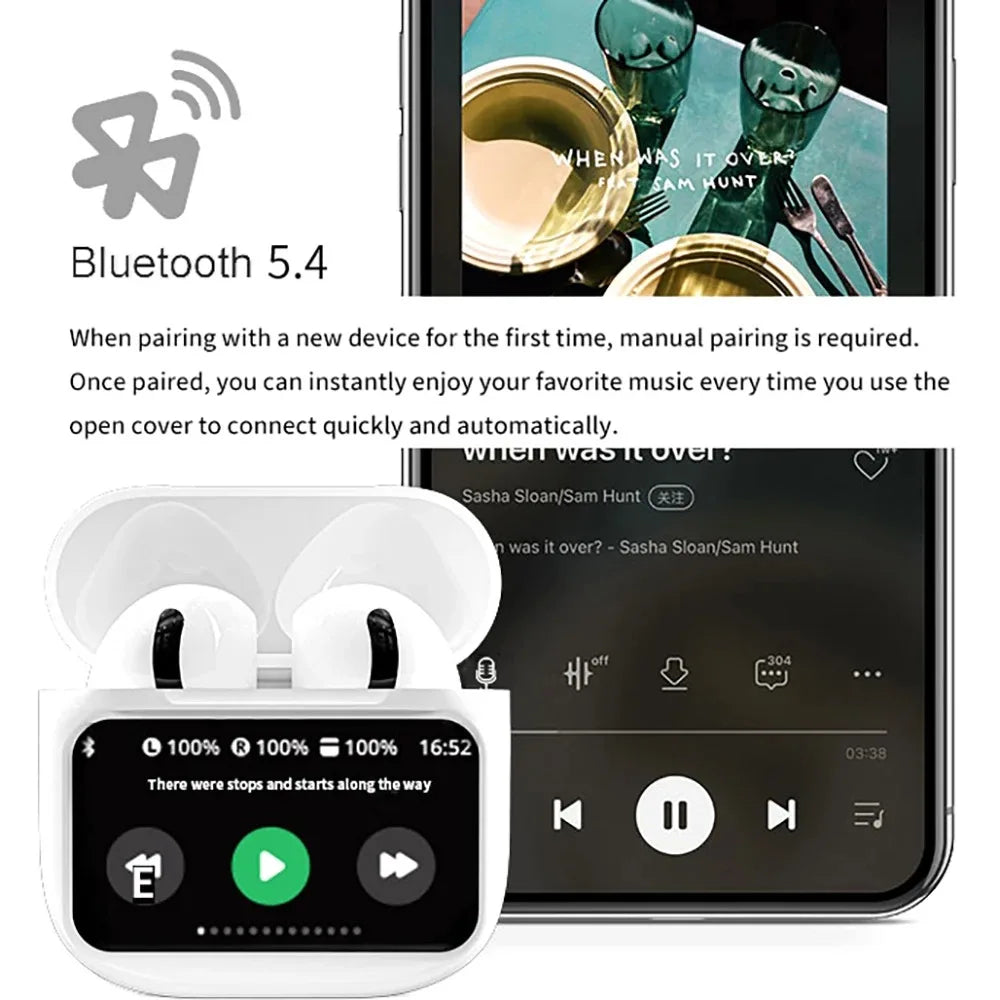 Écouteurs sans fil A11 Pro TWS à écran LCD tactile avec réduction du bruit ENC, basses puissantes, son premium, batterie longue durée