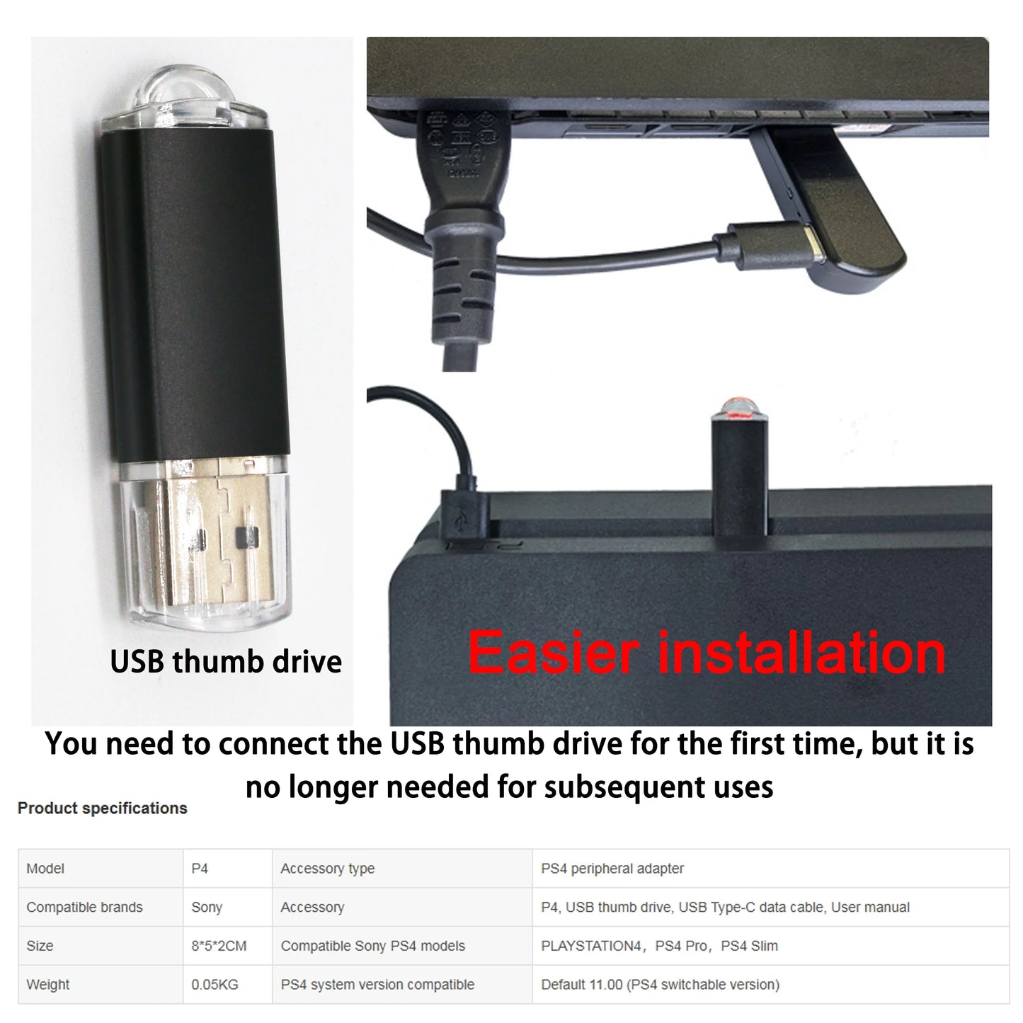 Kit de modification d'outils JB One-Key, clé USB avec câble Ethernet Type-C, adaptateur USB JB pour système PS4/PS4 Pro/PS4 Slim FW 9.0-11.0