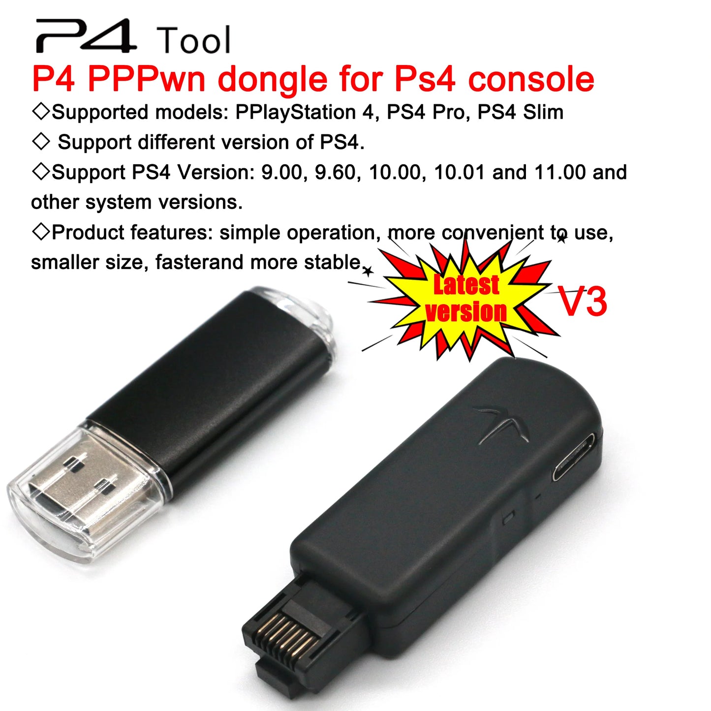 Kit de modification d'outils JB One-Key, clé USB avec câble Ethernet Type-C, adaptateur USB JB pour système PS4/PS4 Pro/PS4 Slim FW 9.0-11.0