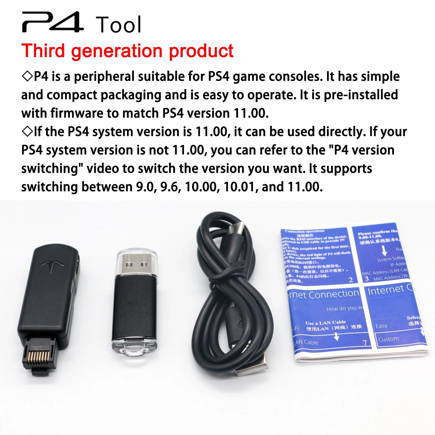 Kit de modification d'outils JB One-Key, clé USB avec câble Ethernet Type-C, adaptateur USB JB pour système PS4/PS4 Pro/PS4 Slim FW 9.0-11.0