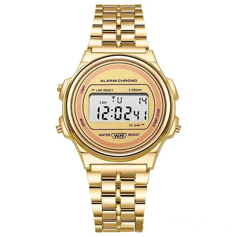 Montres électroniques carrées rétro à affichage numérique pour femmes et hommes, montres de luxe en or rose et argent pour dames 