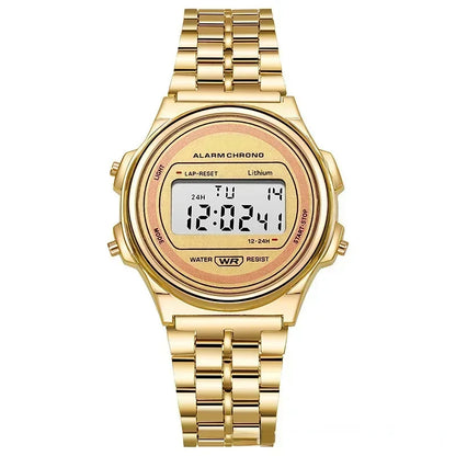 Montres électroniques carrées rétro à affichage numérique pour femmes et hommes, montres de luxe en or rose et argent pour dames 