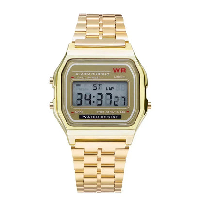 Montres électroniques carrées rétro à affichage numérique pour femmes et hommes, montres de luxe en or rose et argent pour dames 