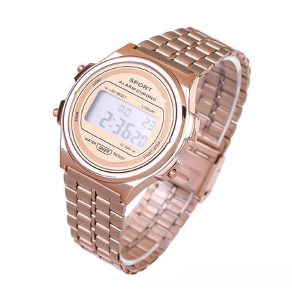 Montres électroniques carrées rétro à affichage numérique pour femmes et hommes, montres de luxe en or rose et argent pour dames 