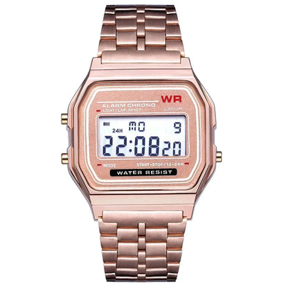 Montres électroniques carrées rétro à affichage numérique pour femmes et hommes, montres de luxe en or rose et argent pour dames 