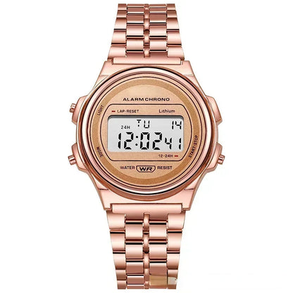 Montres électroniques carrées rétro à affichage numérique pour femmes et hommes, montres de luxe en or rose et argent pour dames 
