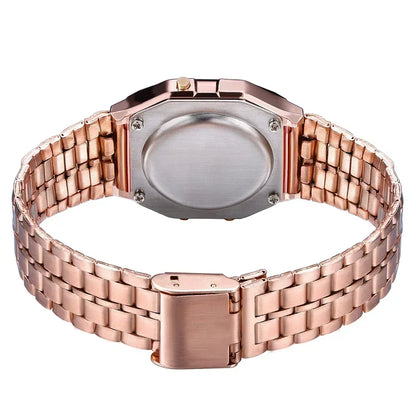 Montres électroniques carrées rétro à affichage numérique pour femmes et hommes, montres de luxe en or rose et argent pour dames 