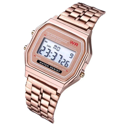 Montres électroniques carrées rétro à affichage numérique pour femmes et hommes, montres de luxe en or rose et argent pour dames 