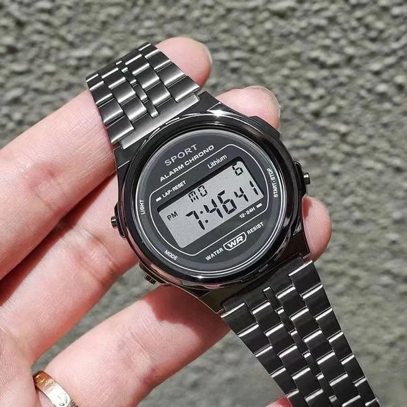 Montres électroniques carrées rétro à affichage numérique pour femmes et hommes, montres de luxe en or rose et argent pour dames 