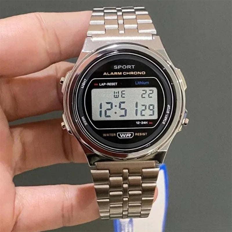 Montres électroniques carrées rétro à affichage numérique pour femmes et hommes, montres de luxe en or rose et argent pour dames 